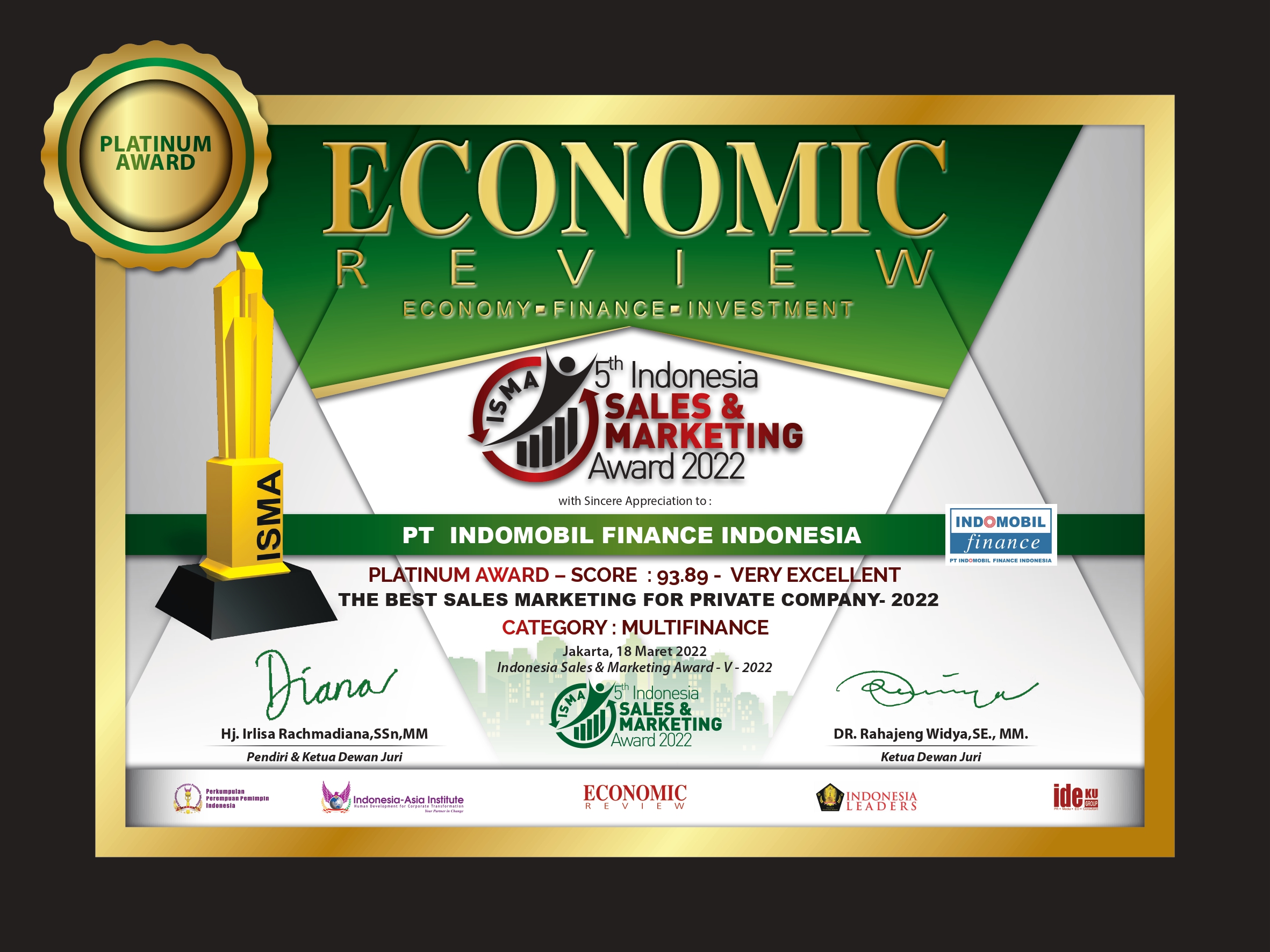 Sertifikat Indonesia Sales Marketing Award 2022